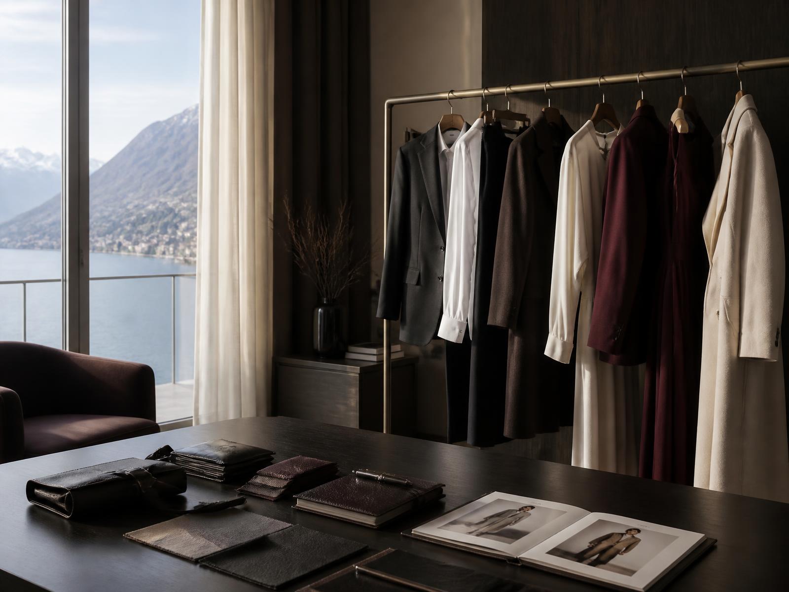 Sélection de vêtements féminins et masculins pour une consultation privée avec vue sur le lac Léman